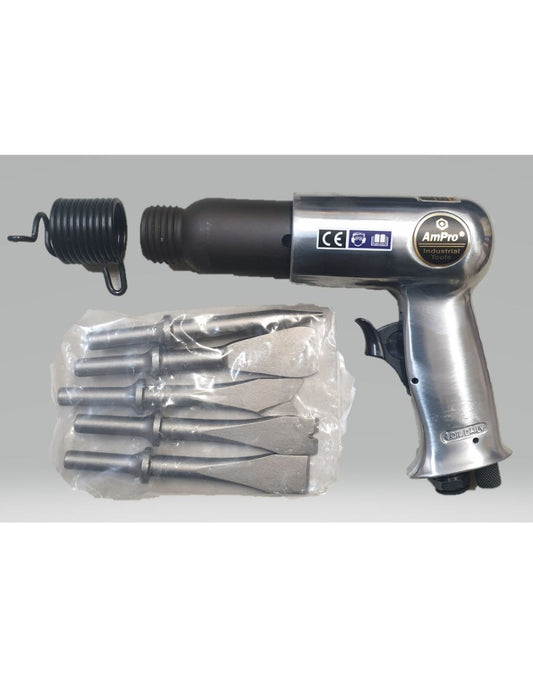 Ampro Air Chisel w/Retainer Spring & 5 Chisels